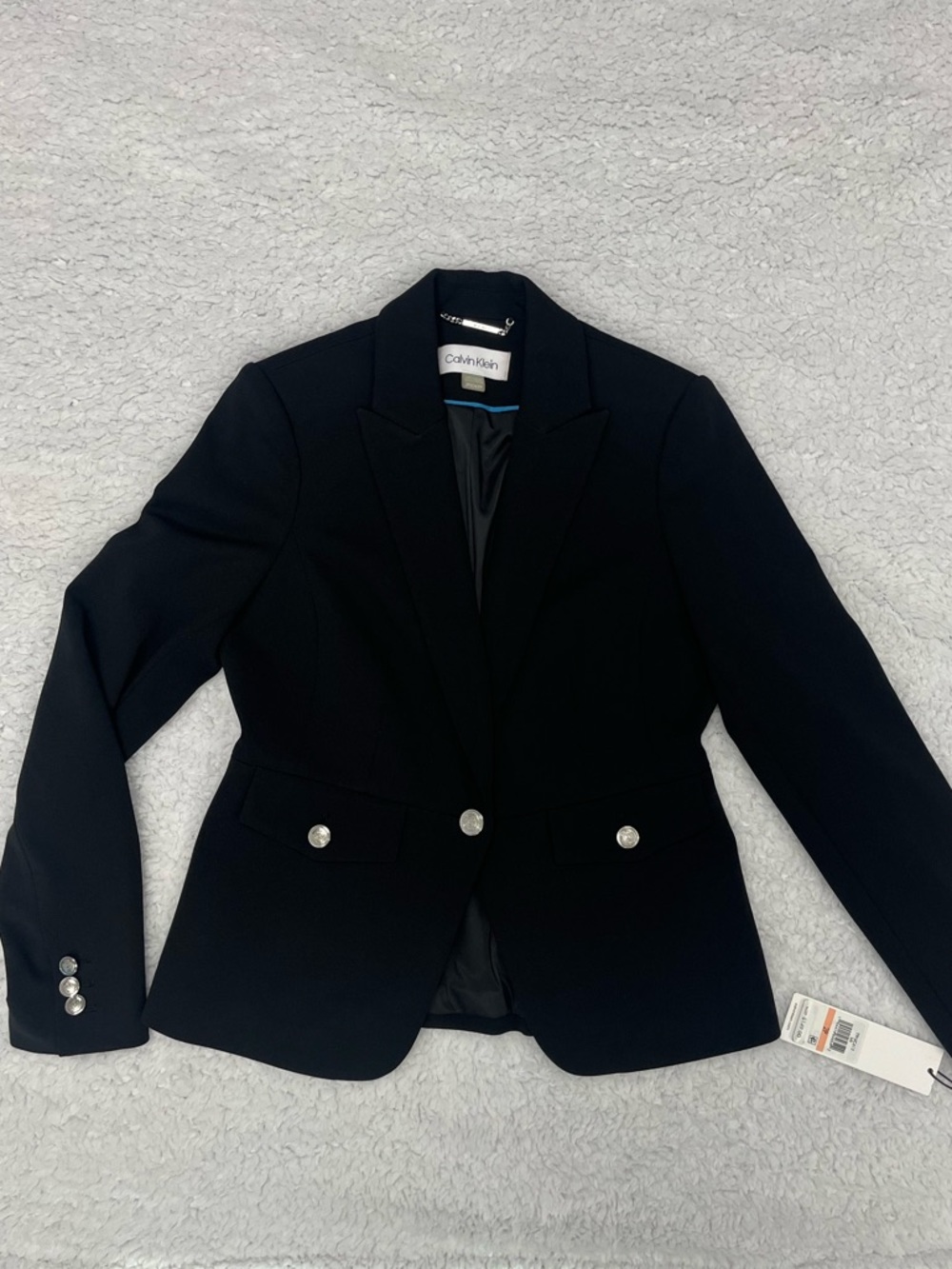Calvin Klein Black Women's Single-Button Blazer with Silver Accent Buttons